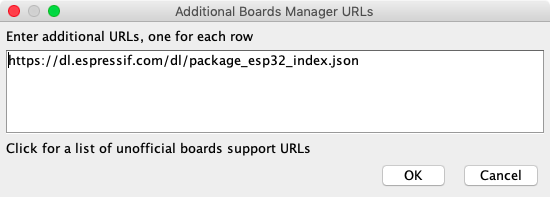 Screenshot of the popup window for adding board urls