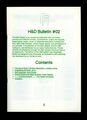 ID: An A4-sized zine cover printed in green color, on the top of the page is an illustration of a letter box drawn with glyphs, underneath it reads 'H&D Bulletin #2' and 'Table of Contents.' Various articles and their authors and page numbers are listed underneath.